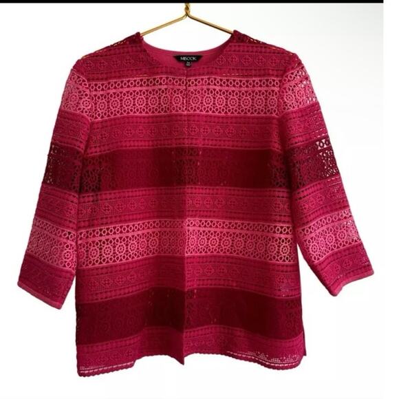 Misook Petite Small Crocheted 3/4 Sleeve Pink Blazer Jacket Topper - Picture 1 of 11